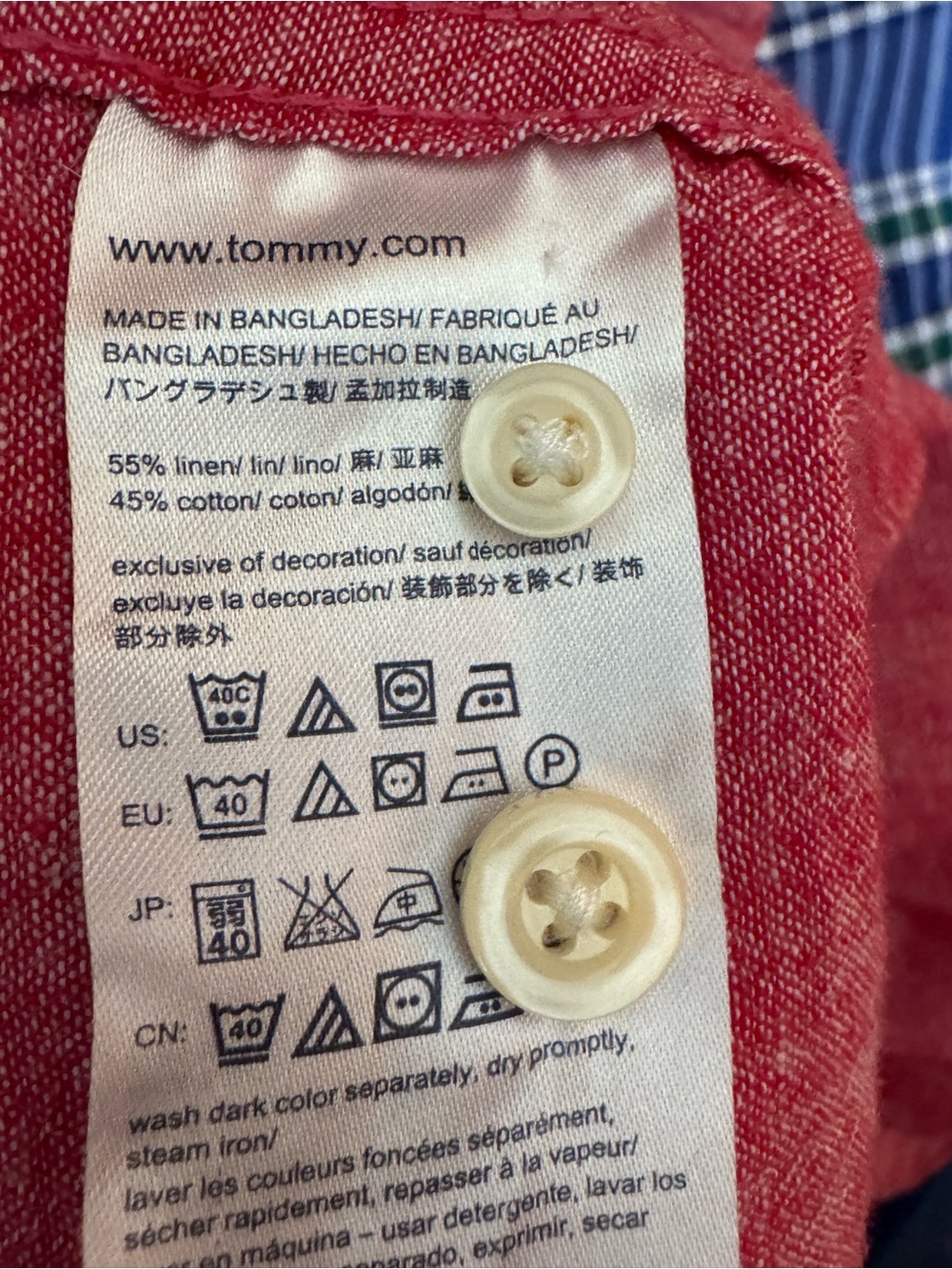 Tommy Hilfiger Red Short-Sleeve Cotton Linen Button-Down Shirt - Picture 9 of 10
